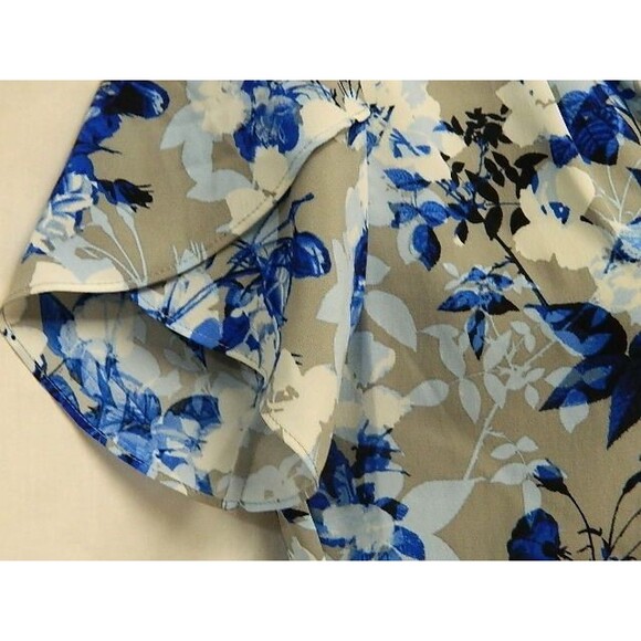 Calvin Klein Womens Blouse Size XS Blue & Gray Floral with Petal Sleeves - Picture 4 of 15